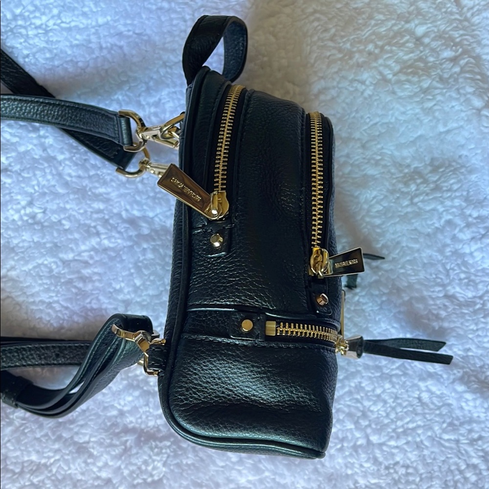 Michael Kors Mini Black Leather Backpack with Gold Accents - Picture 5 of 7